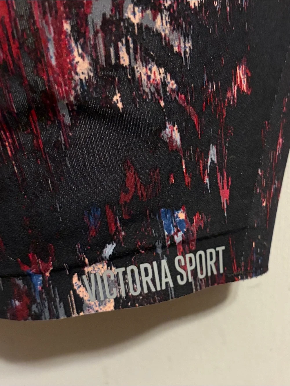 Victoria Sport Black Sports Bra with Red and Blue Abstract Print